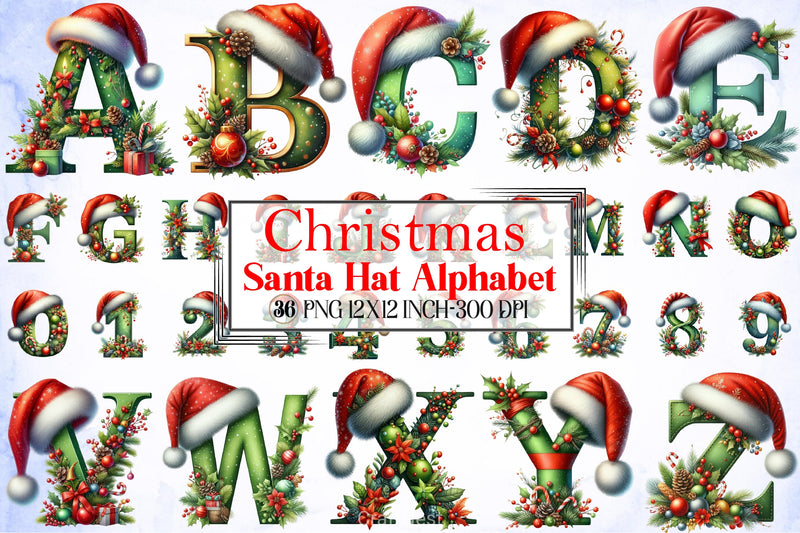 Christmas Santa Hat Alphabet Clipart Bundle - CraftNest - Digital Crafting and Art