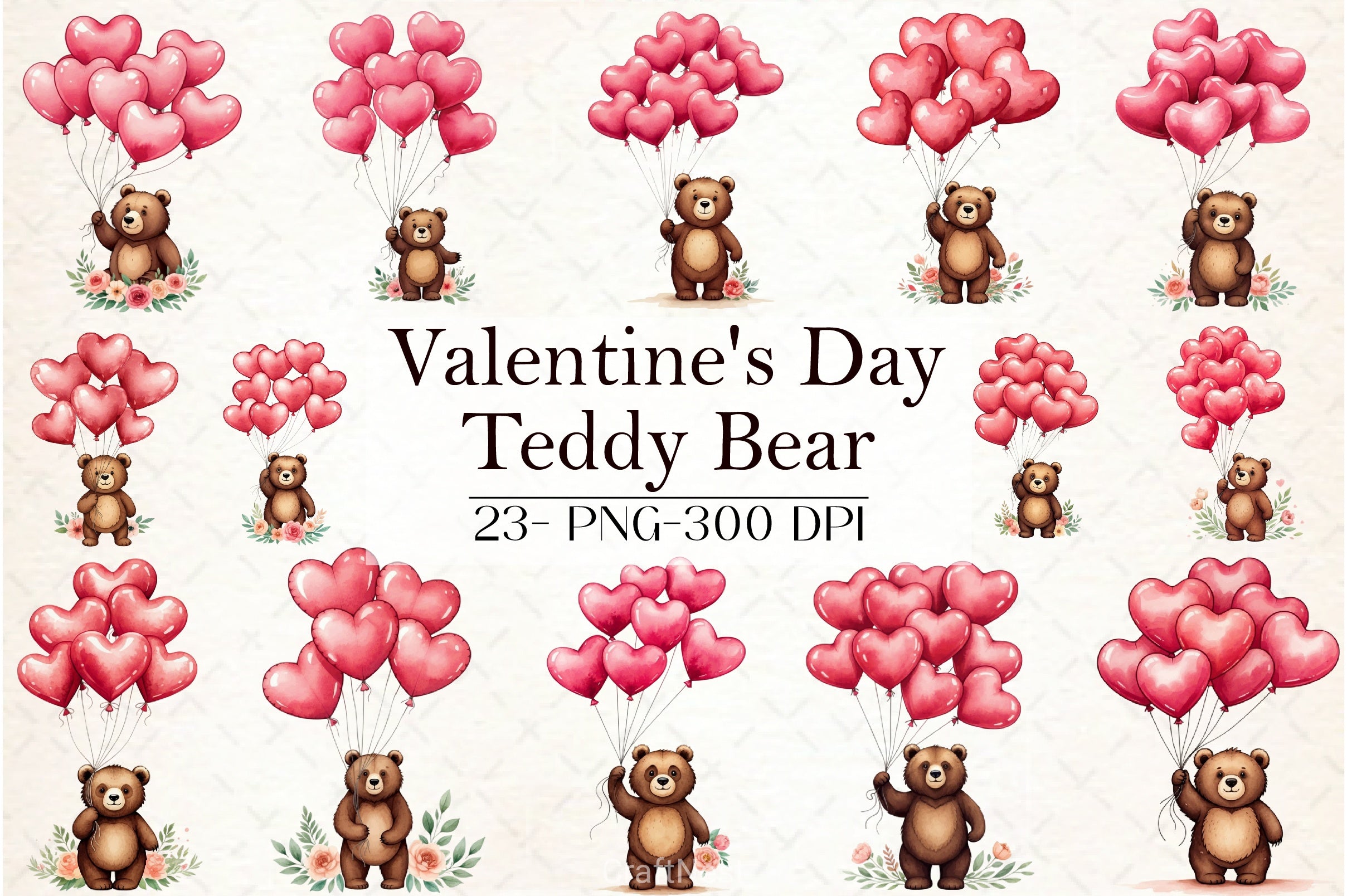 Valentine Teddy Bear Clipart Bundle 2 - CraftNest - Digital Crafting and Art
