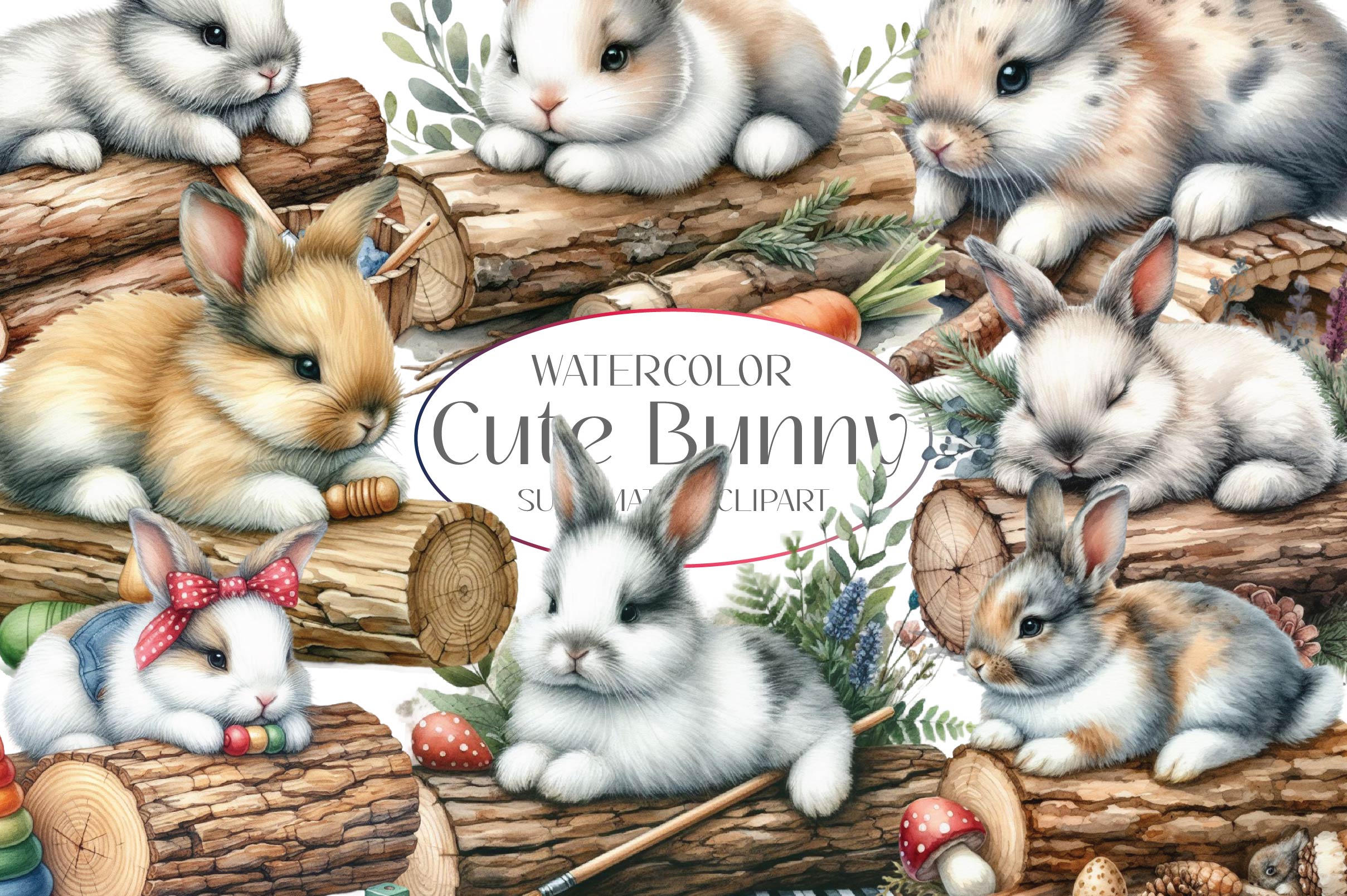 Cute Bunny Clipart Bundle 1 - CraftNest - Digital Crafting and Art