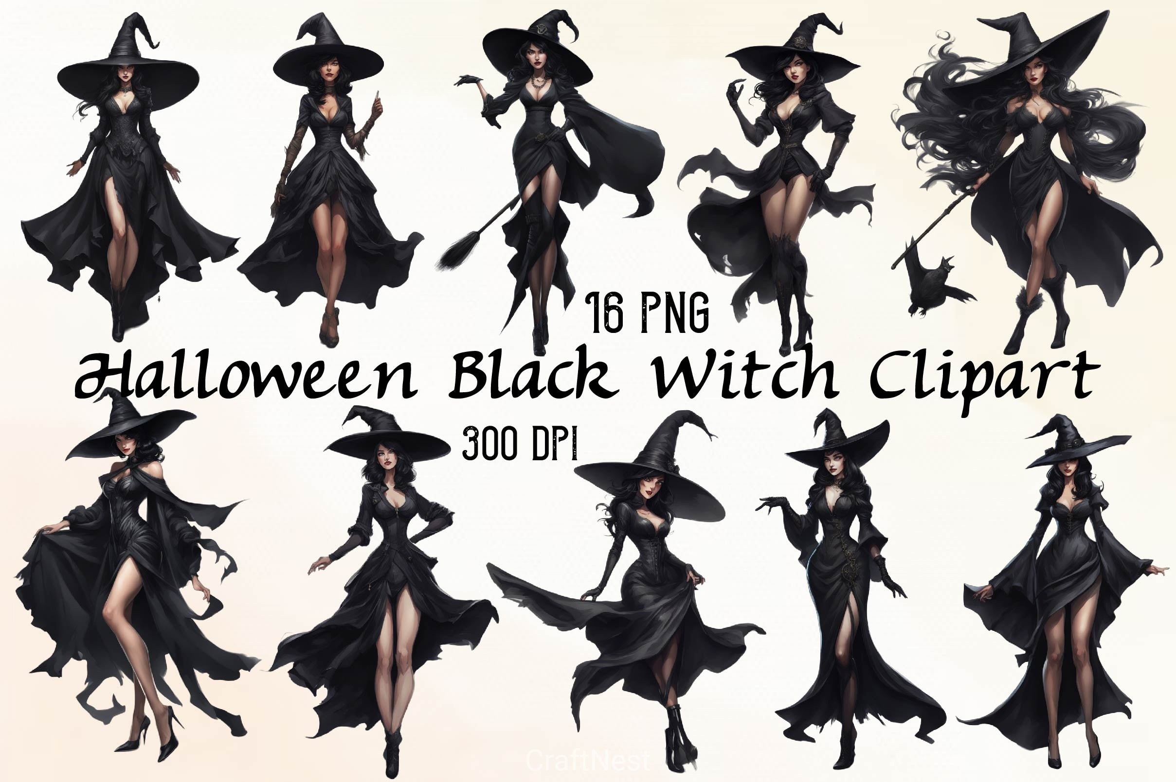 Halloween Black Witch Clipart Bundle - CraftNest - Digital Crafting and Art