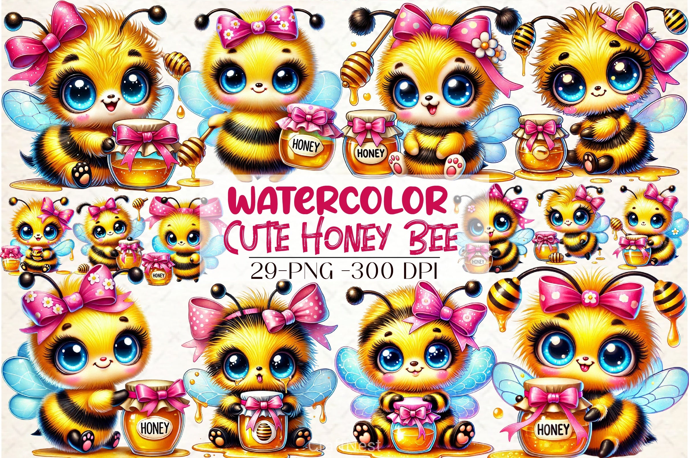 Cute Honey Bee Clipart Bundle - CraftNest - Digital Crafting and Art