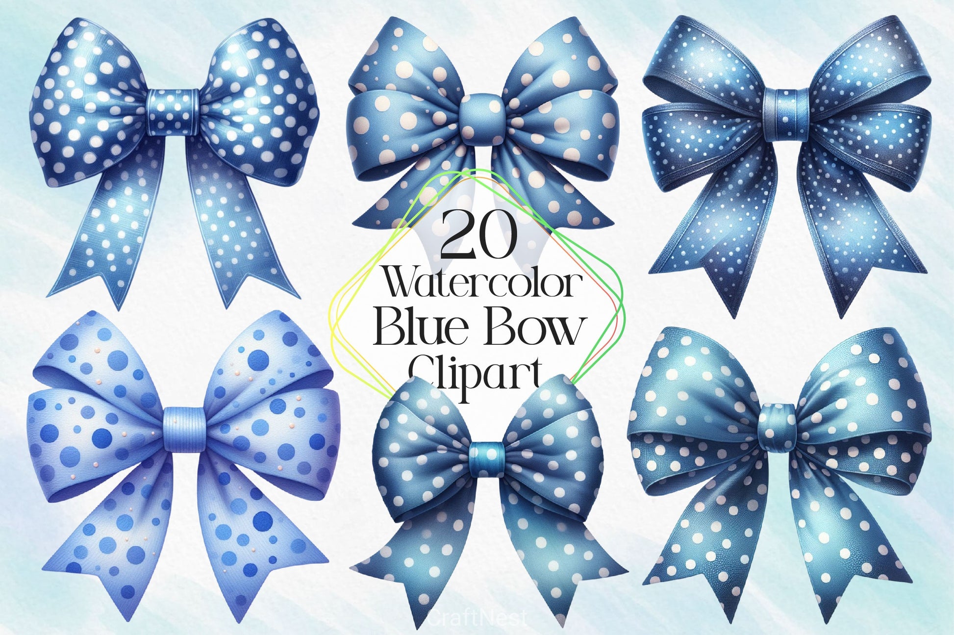 Watercolour Blue Bows Clipart Bundle - CraftNest - Digital Crafting and Art