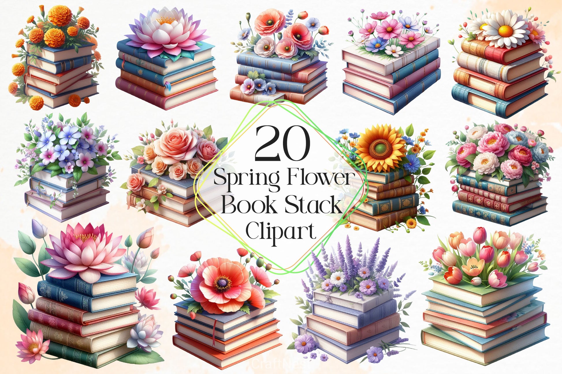 Spring Flower Book Stack Clipart Bundle 2 - CraftNest - Digital Crafting and Art