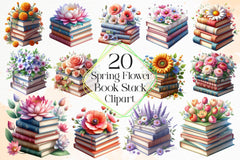 Spring Flower Book Stack Clipart Bundle 2 - CraftNest - Digital Crafting and Art