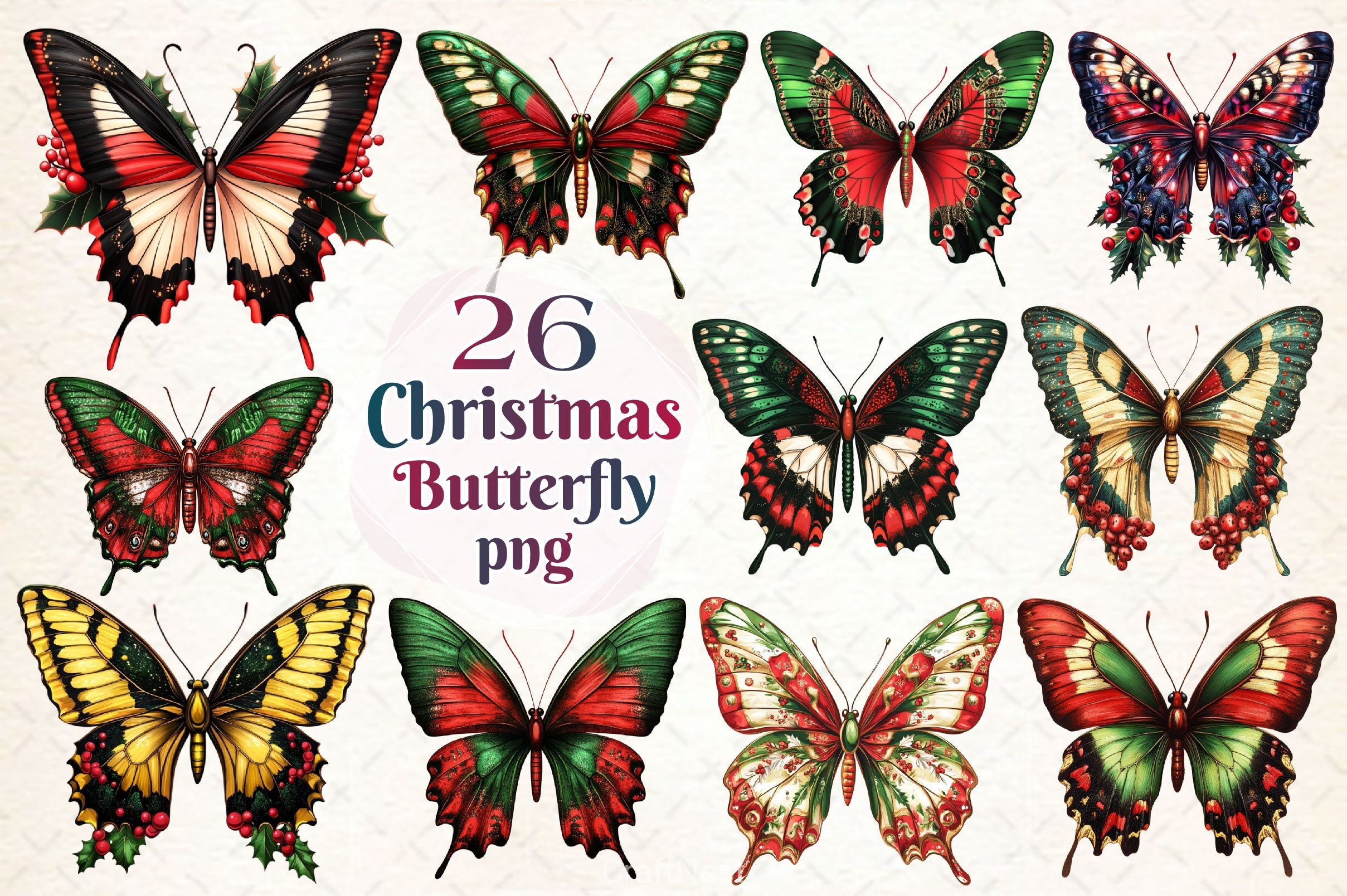 Christmas Butterfly Clipart Bundle 2 - CraftNest - Digital Crafting and Art