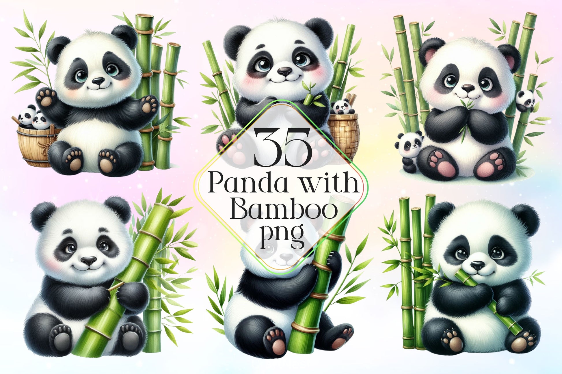 Panda With Bamboo Clipart Bundle - CraftNest - Digital Crafting and Art