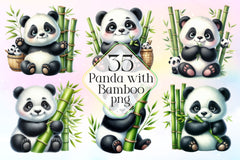 Panda With Bamboo Clipart Bundle - CraftNest - Digital Crafting and Art