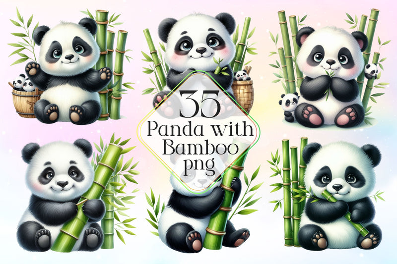 Panda With Bamboo Clipart Bundle - CraftNest - Digital Crafting and Art