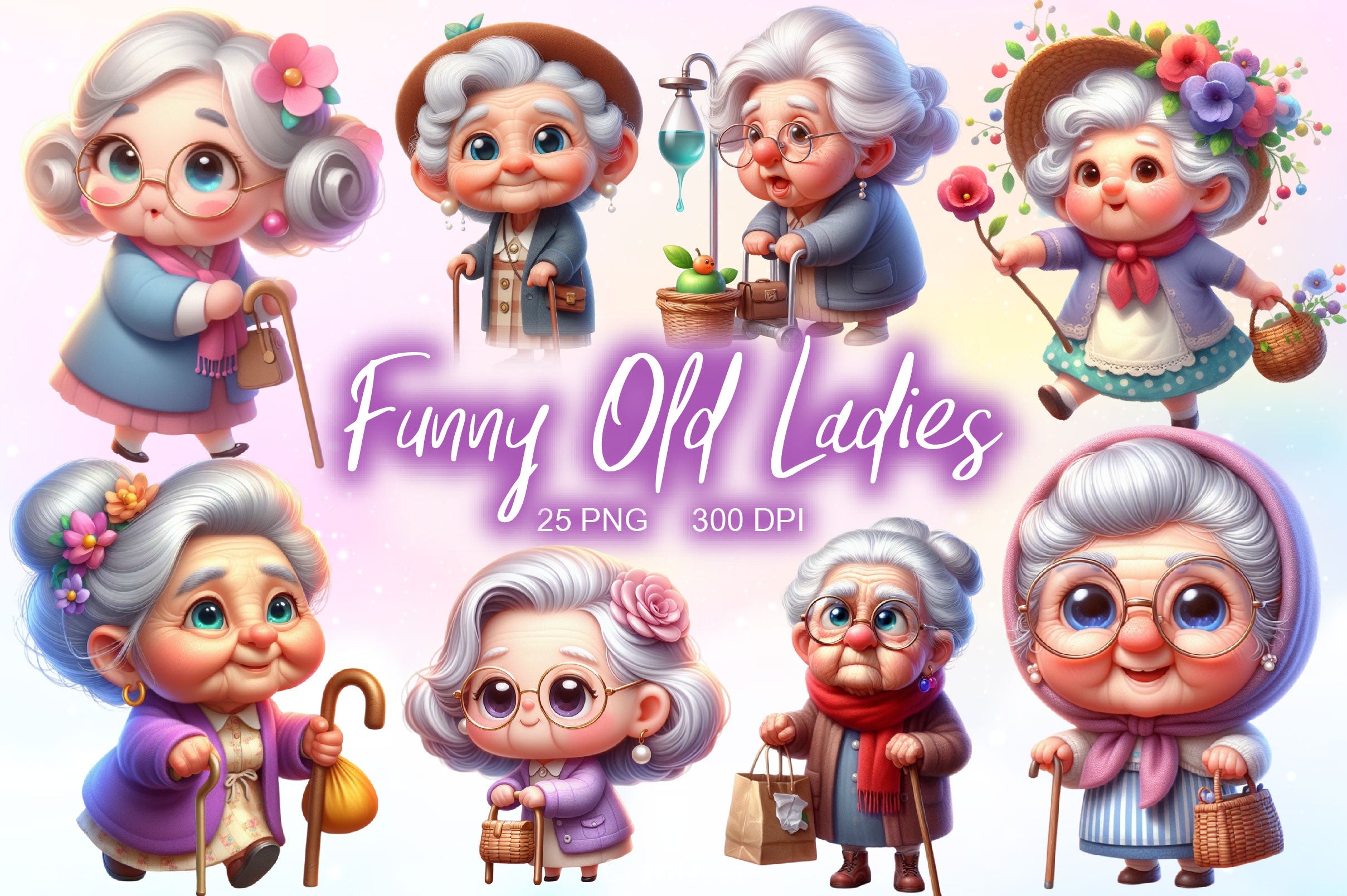 Funny Old Ladies Clipart Bundle 2 - CraftNest - Digital Crafting and Art