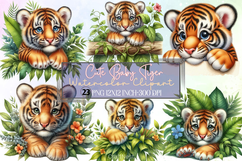 Cute Baby Tiger Clipart Bundle - CraftNest - Digital Crafting and Art