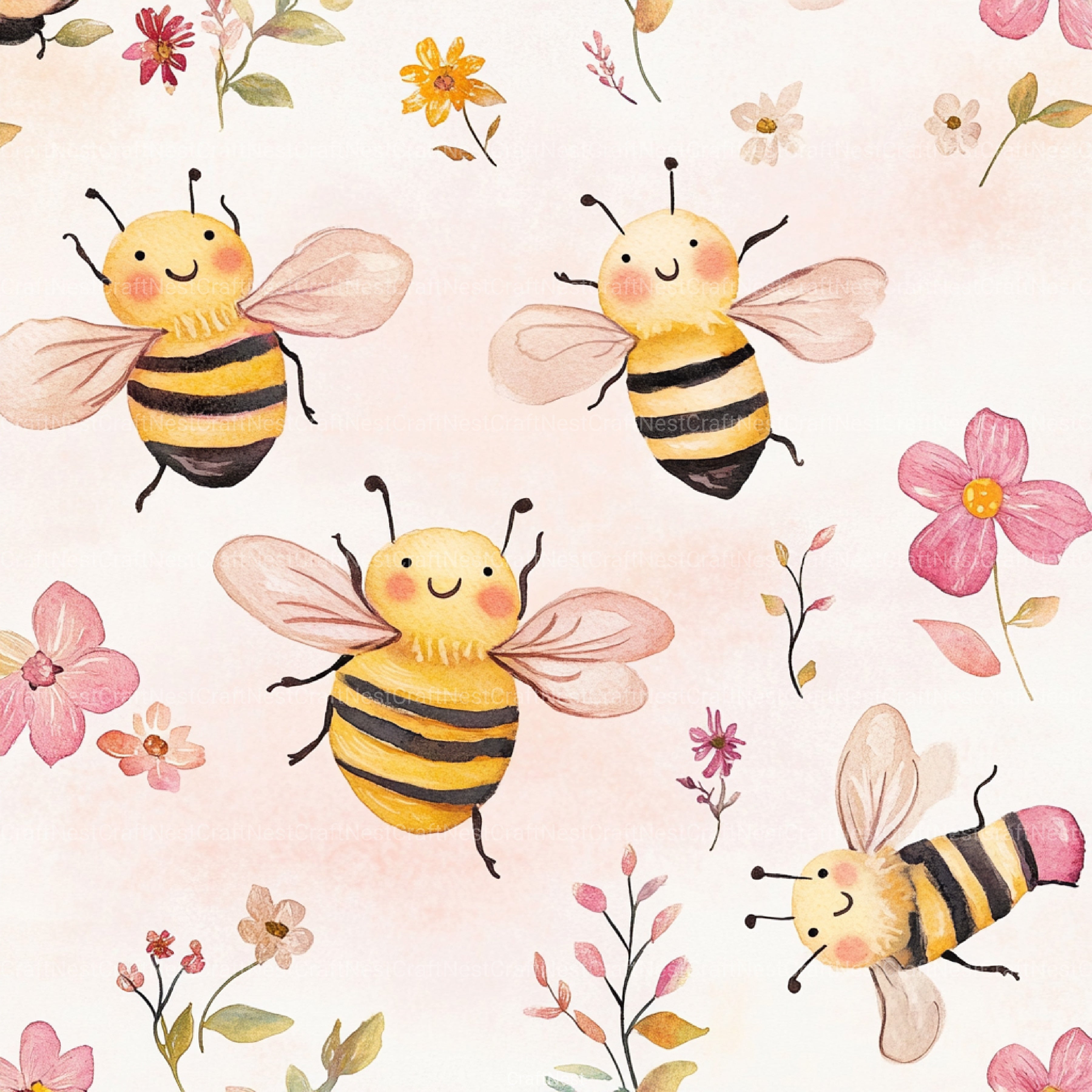 Lovely Bee Digital Paper - CraftNest - Digital Crafting and Art