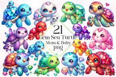 Gem Sea Turtle Mom And Baby Clipart Bundle 2 - CraftNest - Digital Crafting and Art