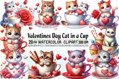 Valentine Cat Cup Clipart Bundle - CraftNest - Digital Crafting and Art