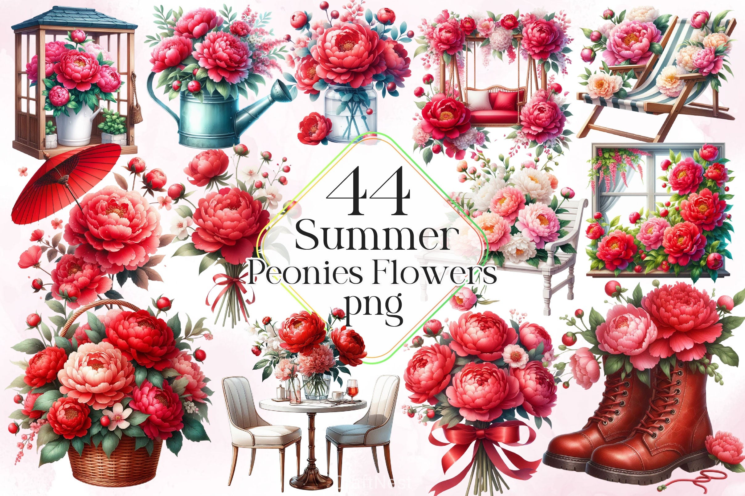 Summer Peonies Flowers Clipart Bundle - CraftNest - Digital Crafting and Art