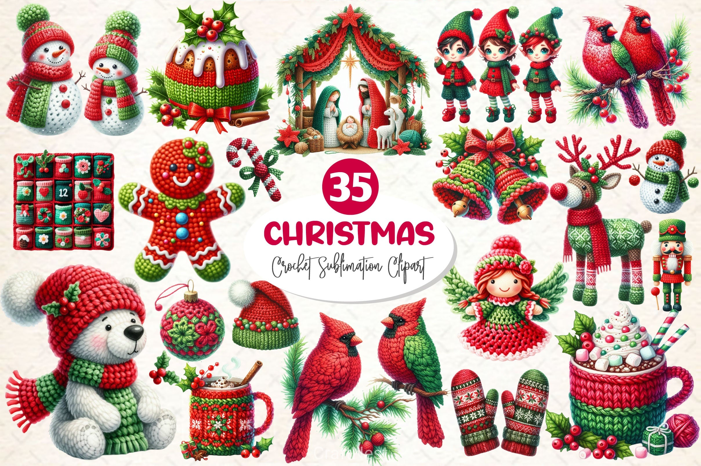 Crochet Christmas Clipart Bundle 3 - CraftNest - Digital Crafting and Art