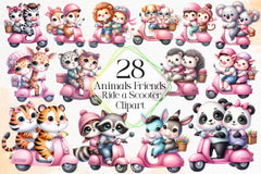 Animal Friends Ride A Scooter Clipart Bundle - CraftNest - Digital Crafting and Art