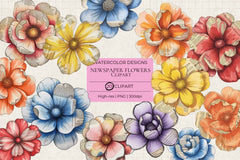 Newspaper Flowers Clipart - CraftNest - Digital Crafting and Art