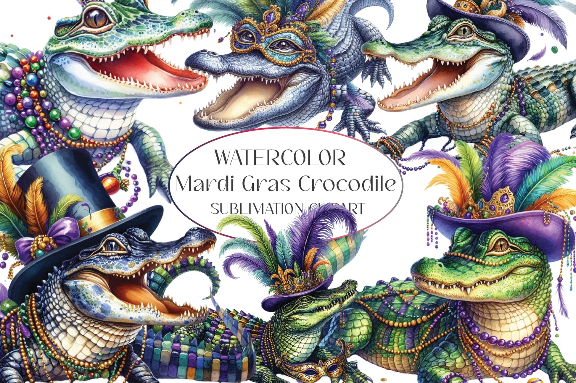 Mardi Gras Crocodile Clipart Bundle - CraftNest - Digital Crafting and Art