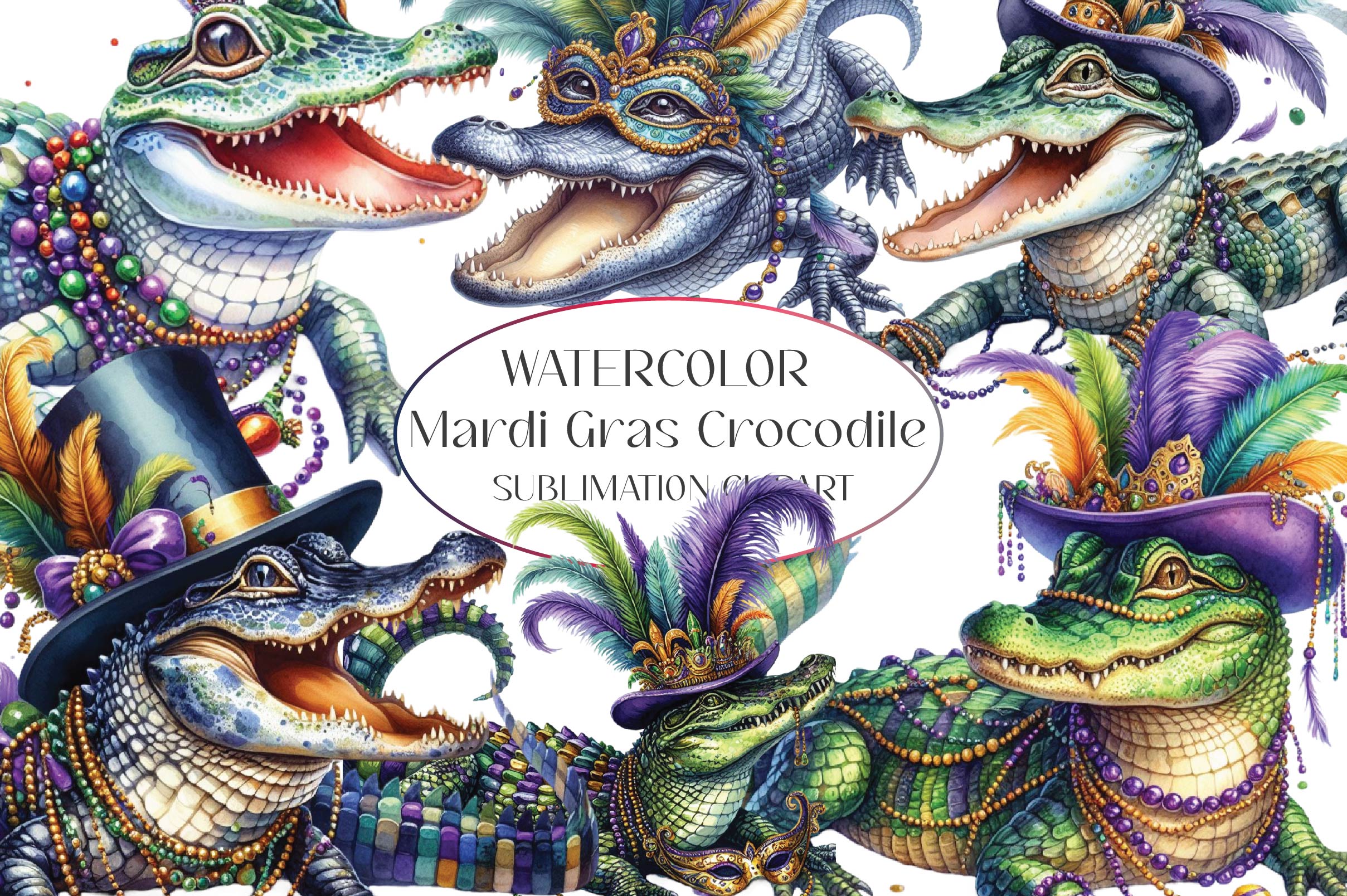 Mardi Gras Crocodile Clipart Bundle - CraftNest - Digital Crafting and Art