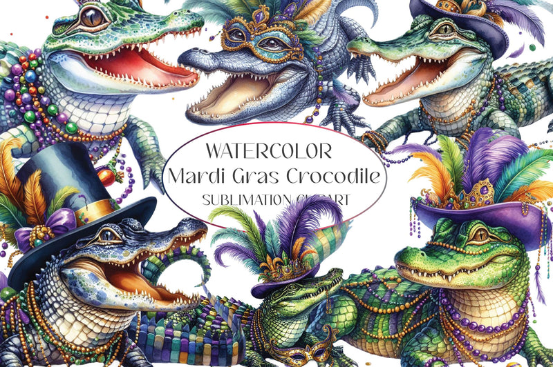 Mardi Gras Crocodile Clipart Bundle - CraftNest - Digital Crafting and Art