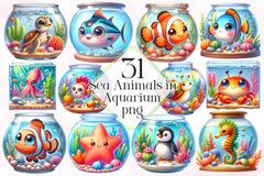 Sea Animals In Aquarium Clipart Bundle 2 - CraftNest - Digital Crafting and Art