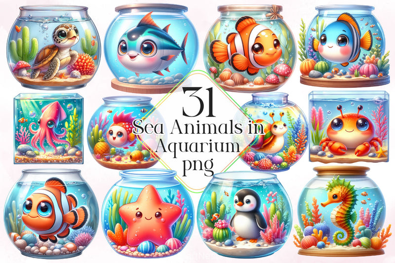 Sea Animals In Aquarium Clipart Bundle 2 - CraftNest - Digital Crafting and Art