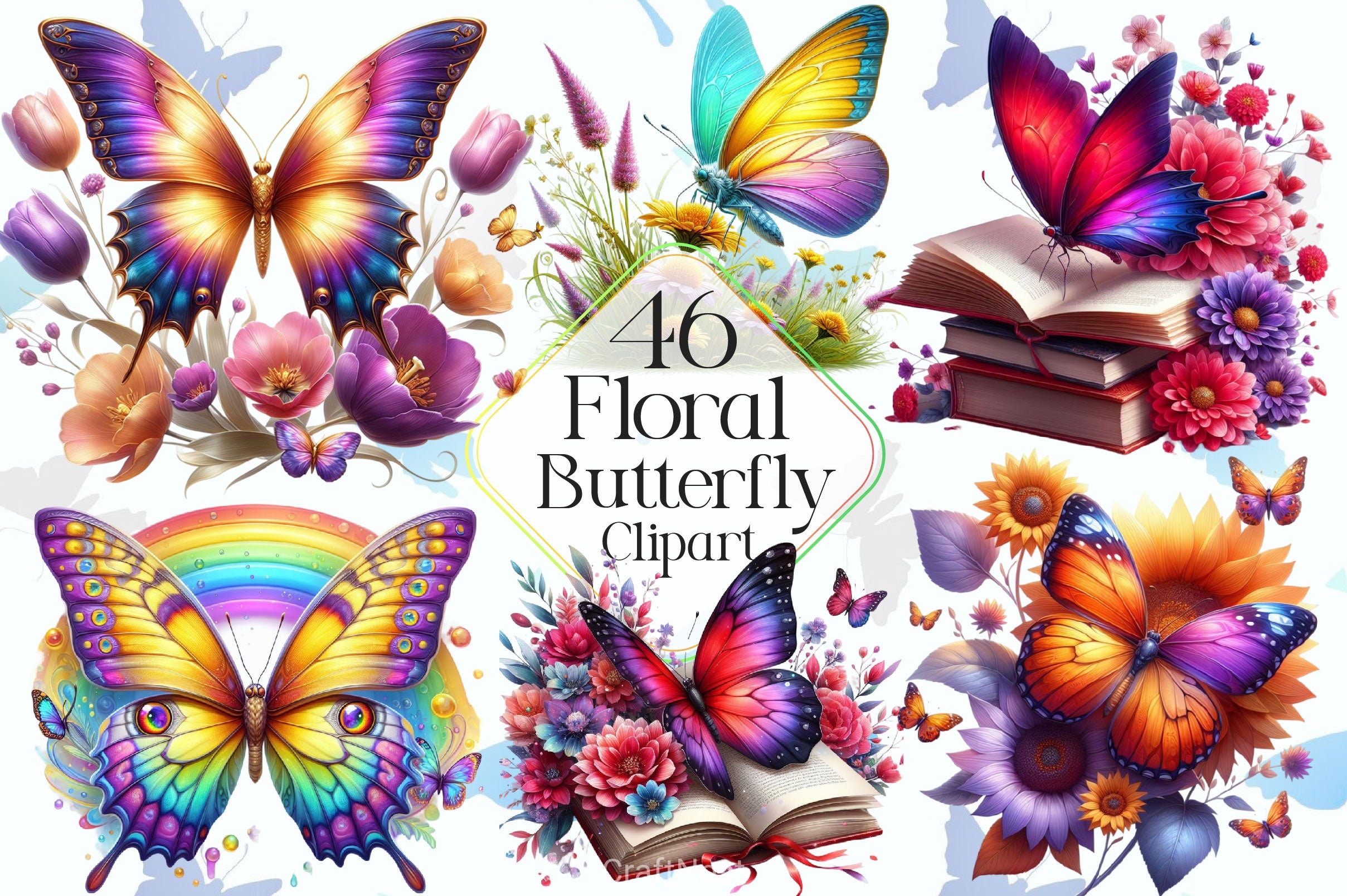 Butterfly Flowers Clipart Bundle 26 - CraftNest - Digital Crafting and Art