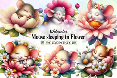 Mouse Sleeping in Flower Clipart Bundle - CraftNest - Digital Crafting and Art