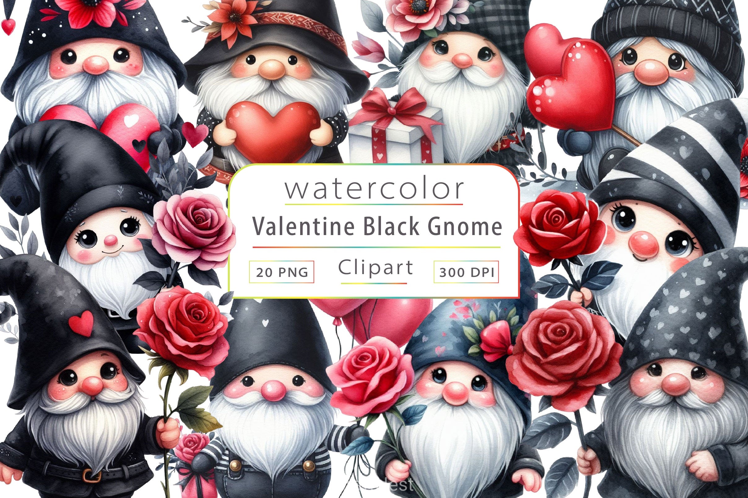 Black Valentine Gnome Clipart Bundle - CraftNest - Digital Crafting and Art