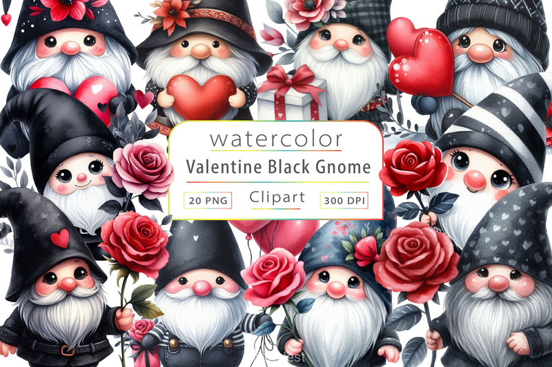 Black Valentine Gnome Clipart Bundle - CraftNest - Digital Crafting and Art