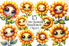 Cute Kawaii Sunflower Clipart Bundle 4 - CraftNest - Digital Crafting and Art