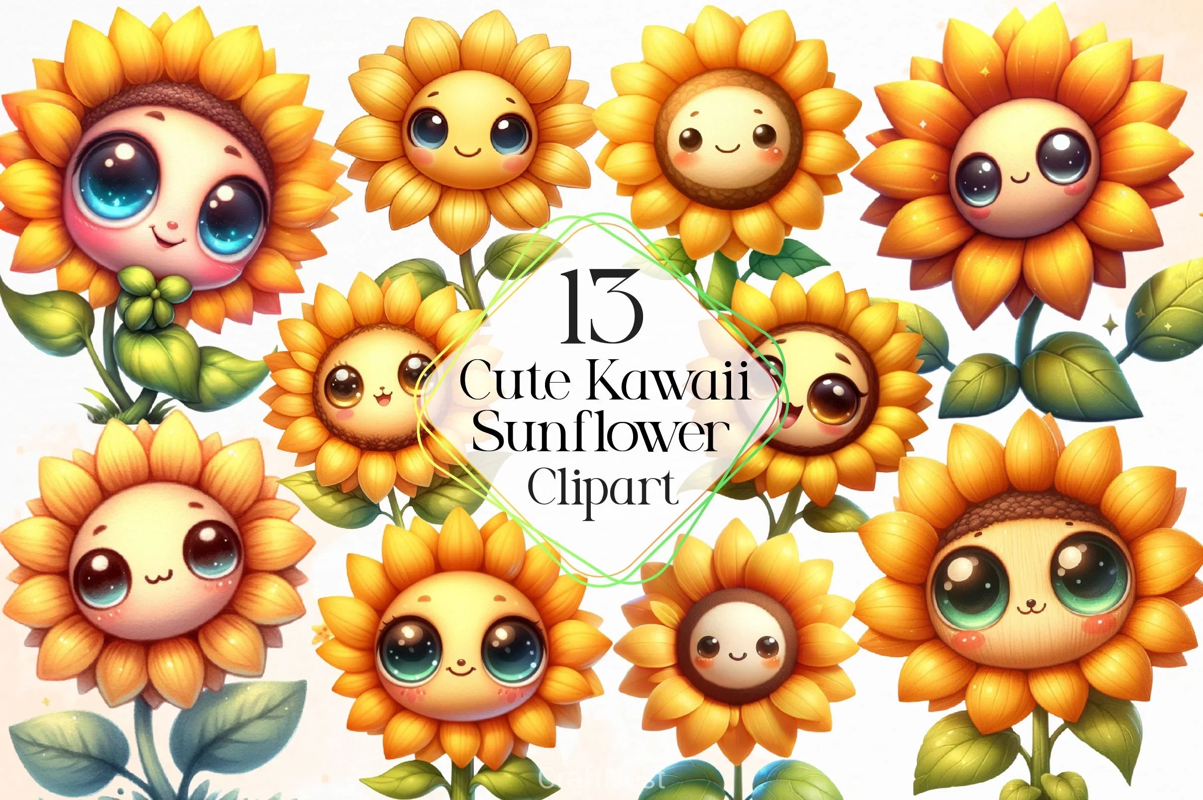 Cute Kawaii Sunflower Clipart Bundle 4 - CraftNest - Digital Crafting and Art