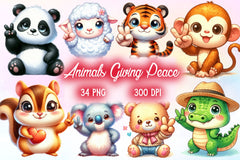 Cute Animals Giving Peace Sign Clipart Bundle - CraftNest - Digital Crafting and Art