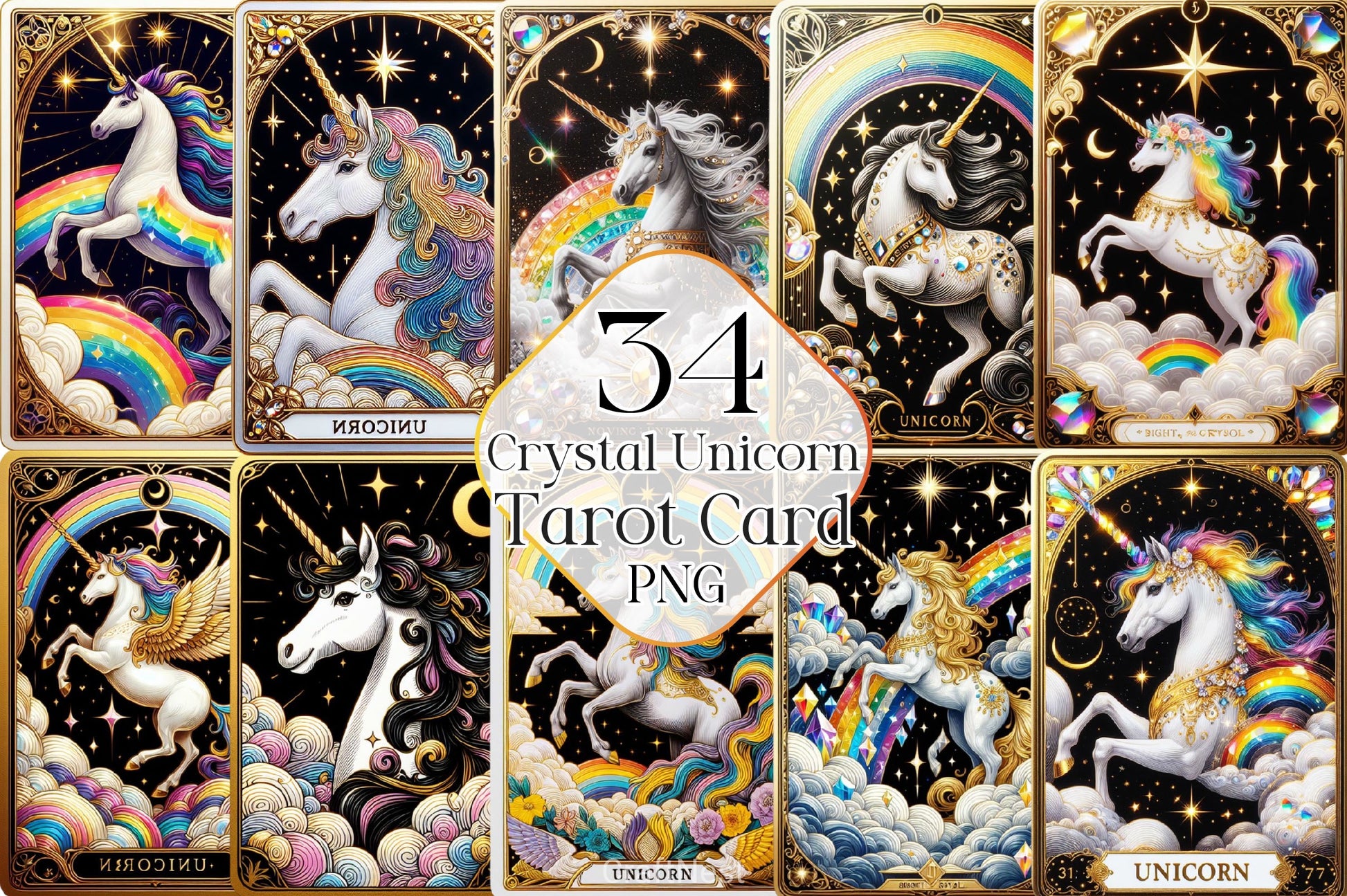 Crystal Unicorn Tarot Card Clipart Bundle 2 - CraftNest - Digital Crafting and Art