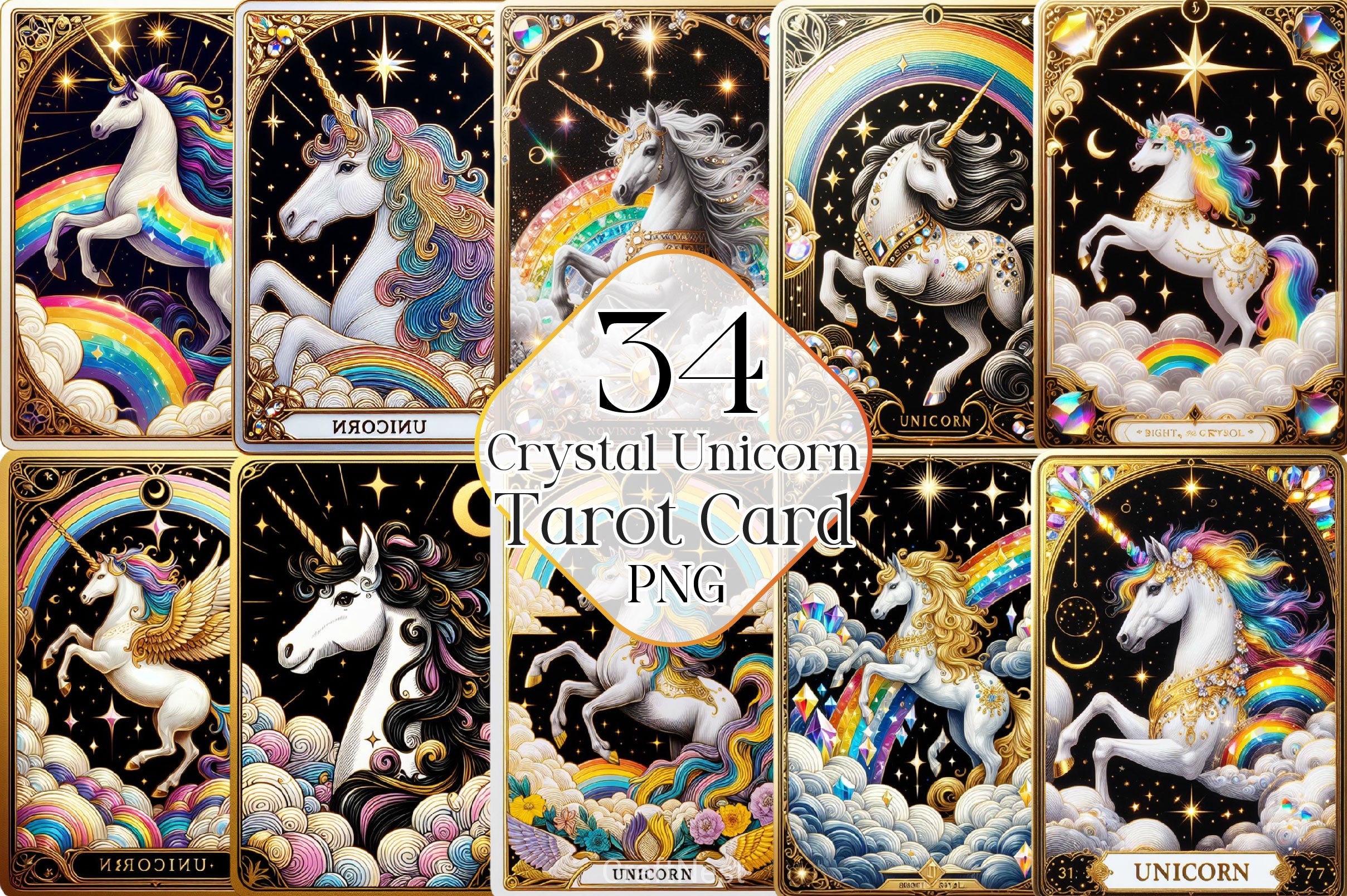 Crystal Unicorn Tarot Card Clipart Bundle 2 - CraftNest - Digital Crafting and Art