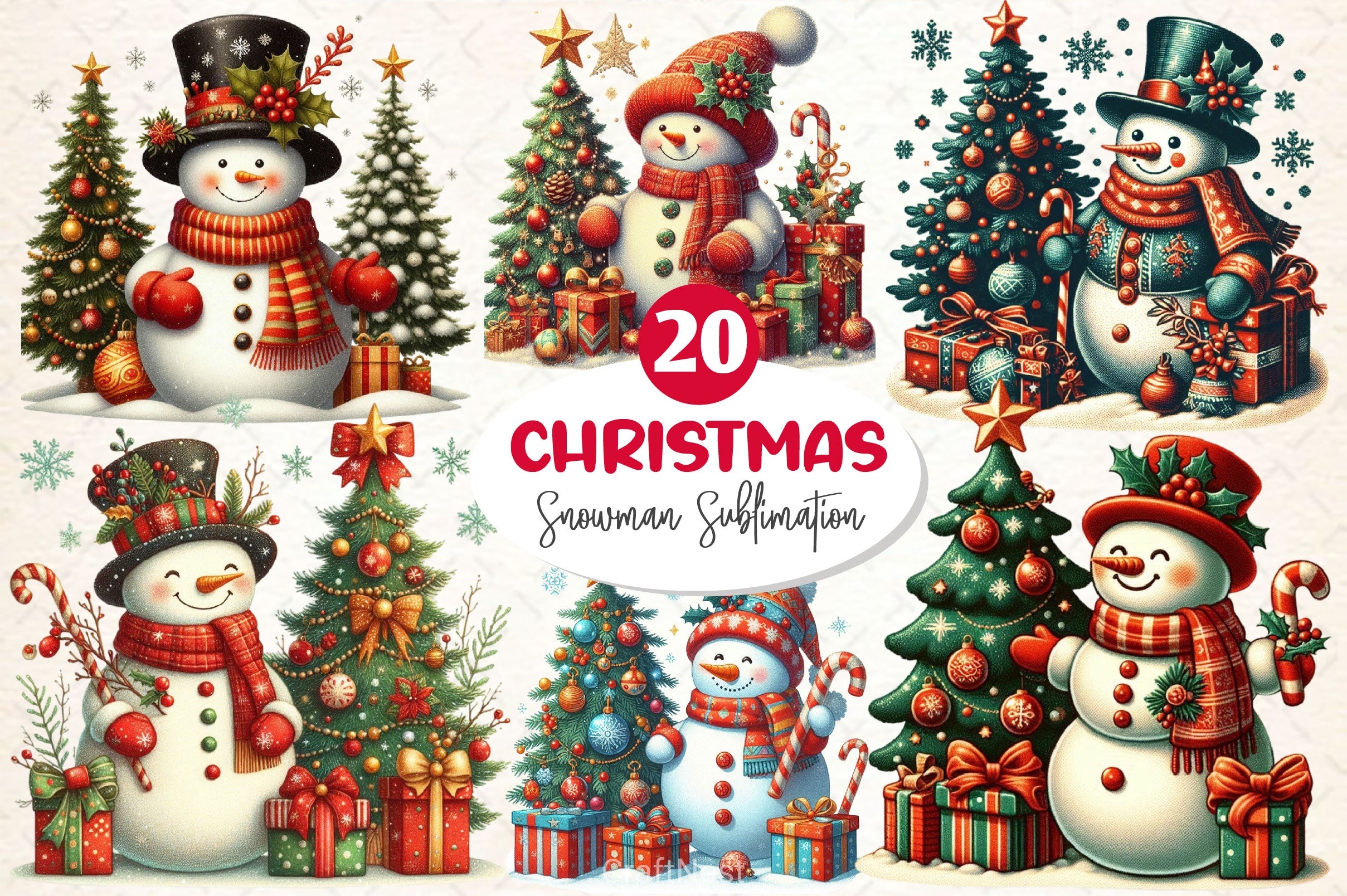 Vintage Christmas Snowman Clipart Bundle - CraftNest - Digital Crafting and Art