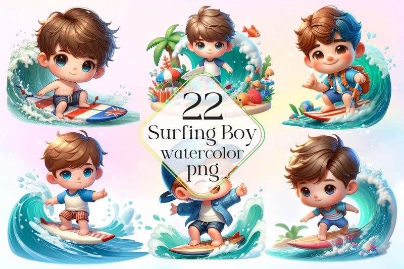 Surfing Boy Clipart Bundle 2 - CraftNest - Digital Crafting and Art