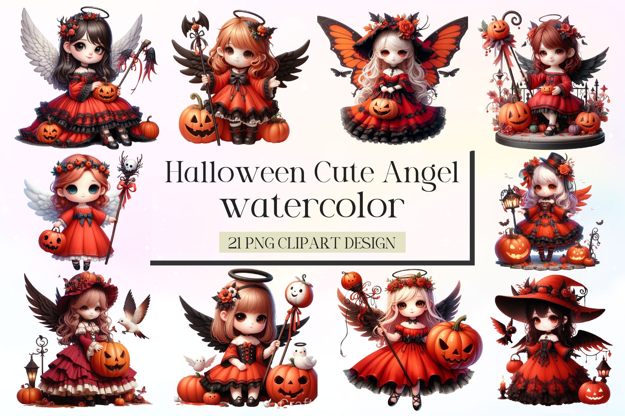 Halloween Cute Angel Clipart Bundle 2 - CraftNest - Digital Crafting and Art