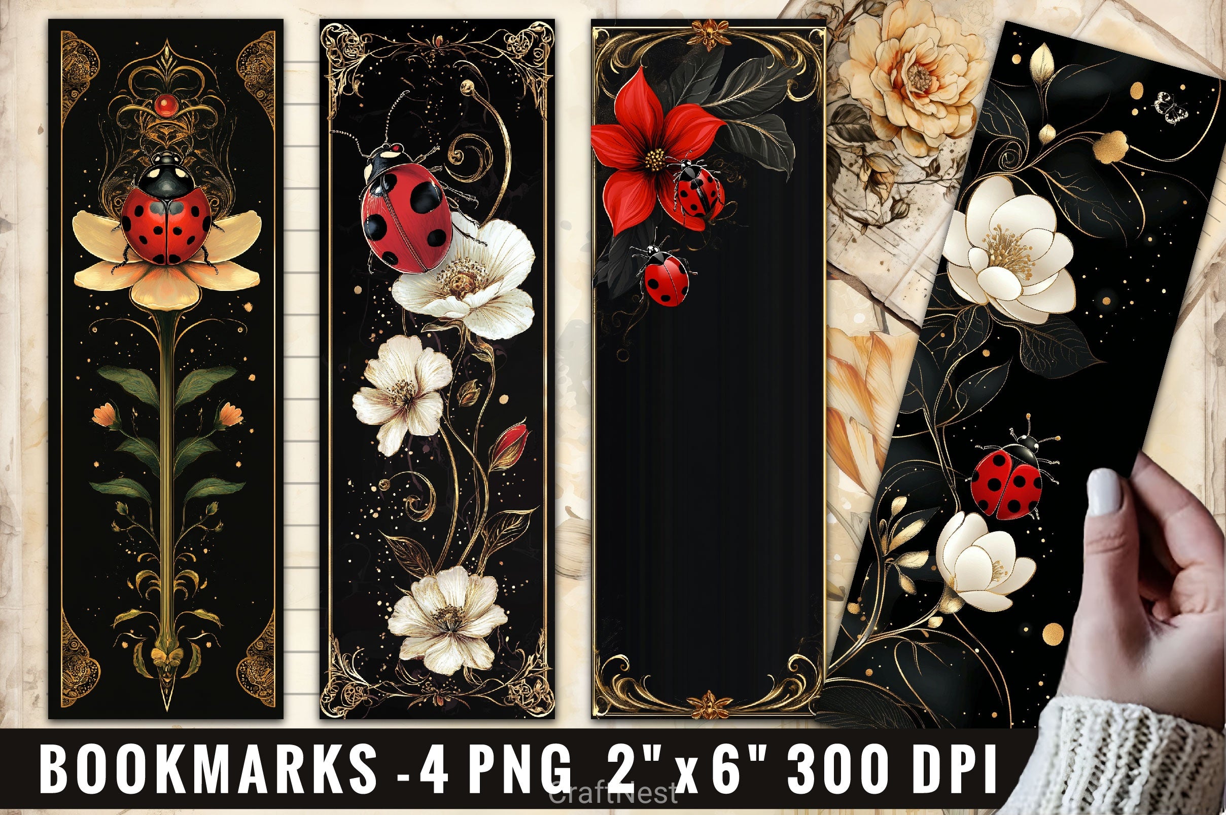 Ladybug Bookmarks Bookmark Junk Journal 8 - CraftNest - Digital Crafting and Art