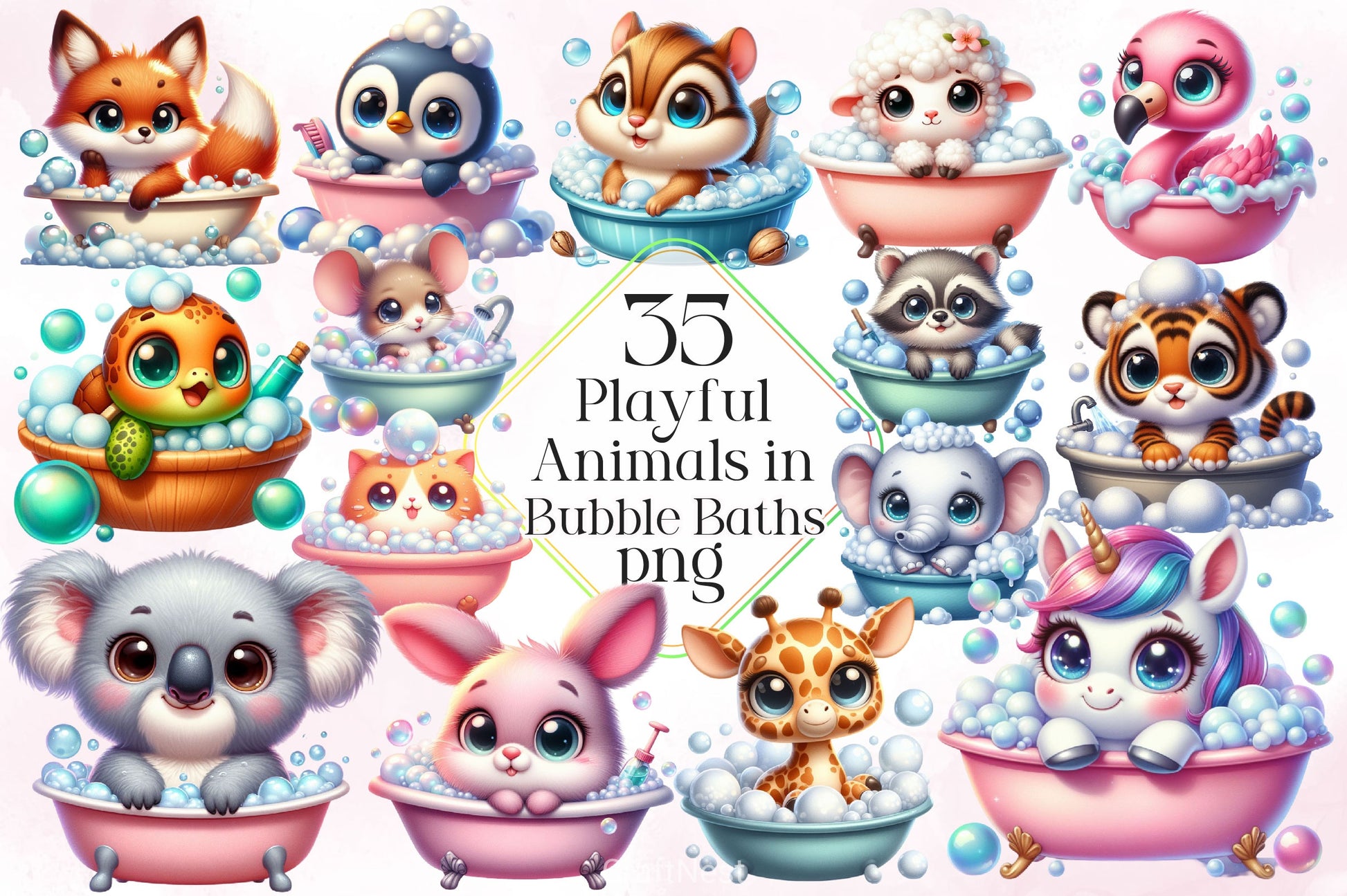 Playful Animals In Bubble Baths Clipart Bundle 2 - CraftNest - Digital Crafting and Art