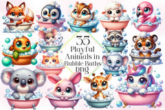 Playful Animals In Bubble Baths Clipart Bundle 2 - CraftNest - Digital Crafting and Art