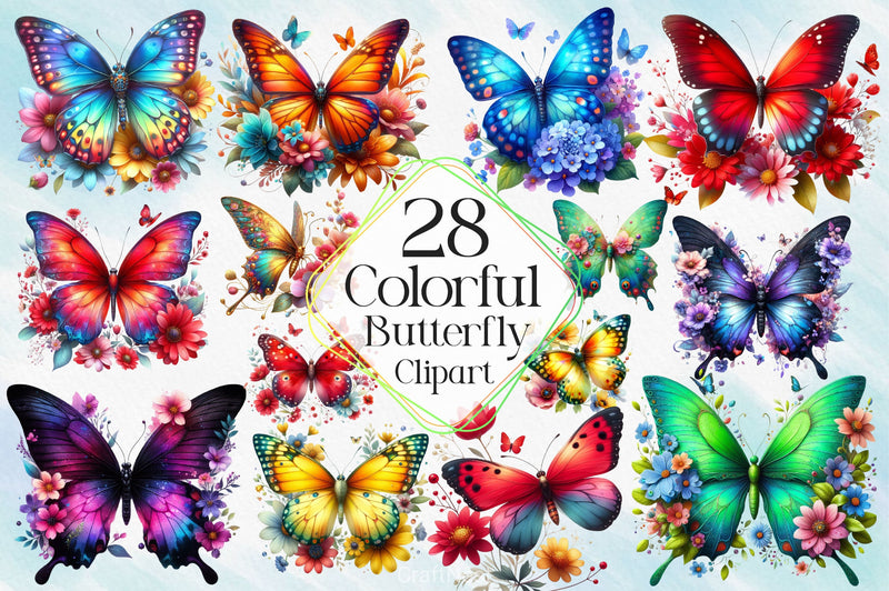 Colorful Butterfly Clipart Bundle 2 - CraftNest - Digital Crafting and Art