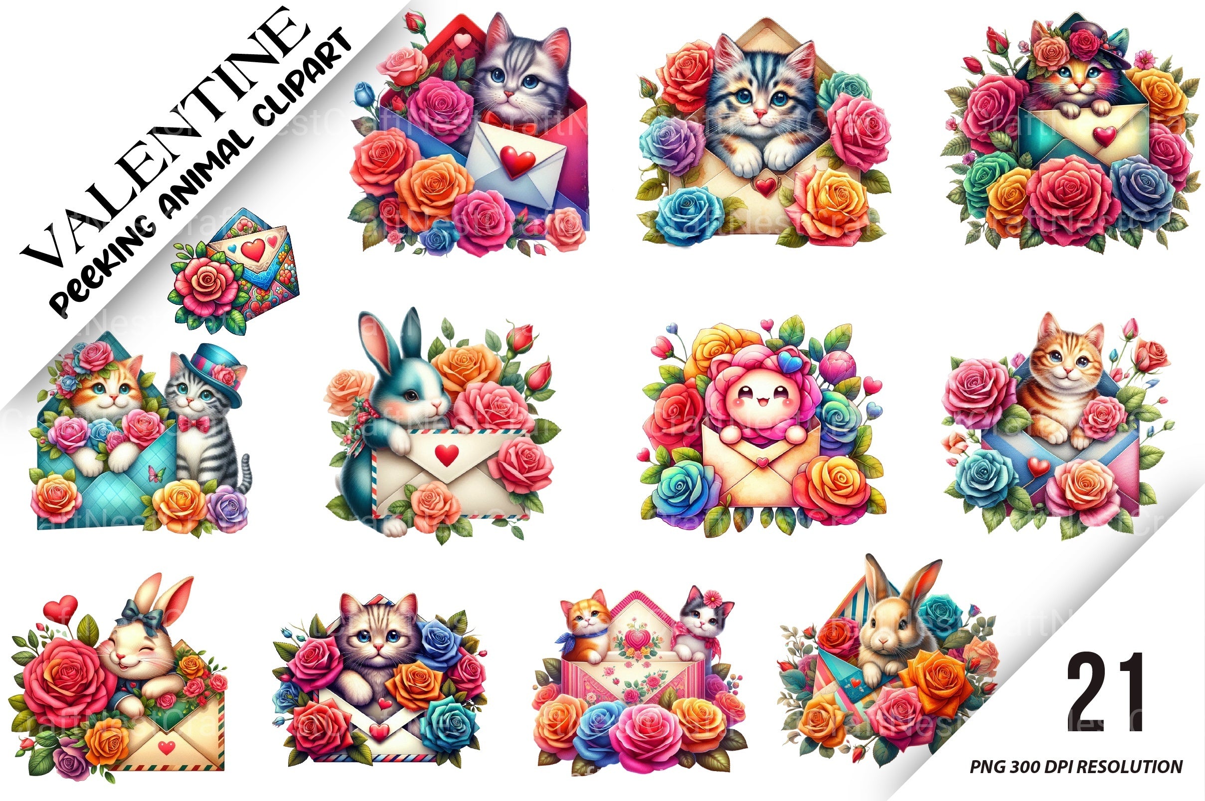 Valentine Peeking Animal Clipart Bundle - CraftNest - Digital Crafting and Art