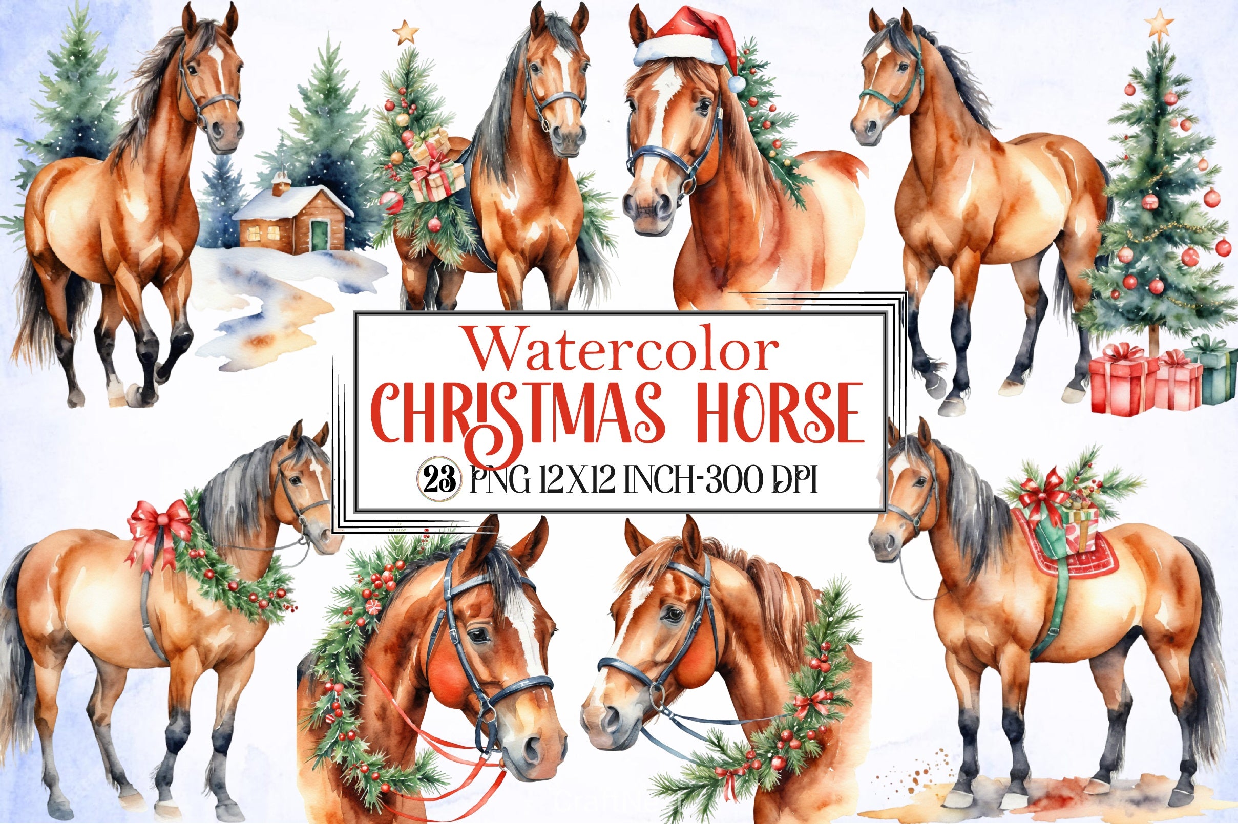 Christmas Horse Clipart Bundle - CraftNest - Digital Crafting and Art