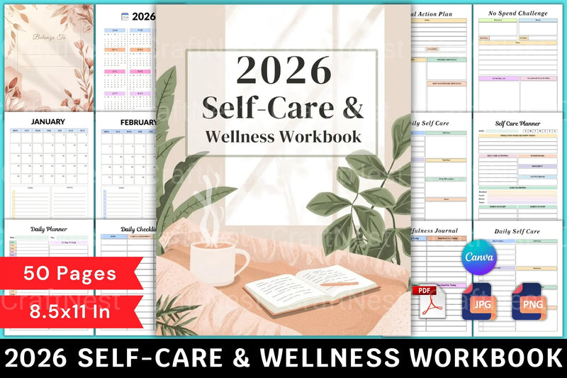 Self Care Wellness Workbook - CraftNest - Digital Crafting and Art