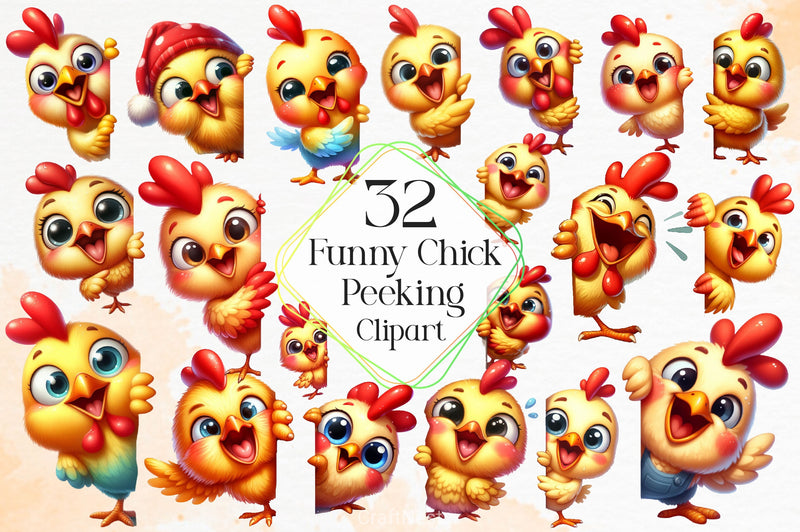 Funny Chick Peeking Around Corner Clipart Bundle - CraftNest - Digital Crafting and Art