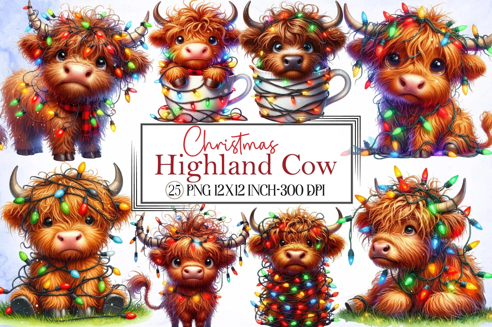 Christmas Highland Cow Clipart Bundle 9 - CraftNest - Digital Crafting and Art