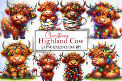 Christmas Highland Cow Clipart Bundle 9 - CraftNest - Digital Crafting and Art