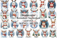 Cute Reindeer Snowman Clipart Bundle - CraftNest - Digital Crafting and Art