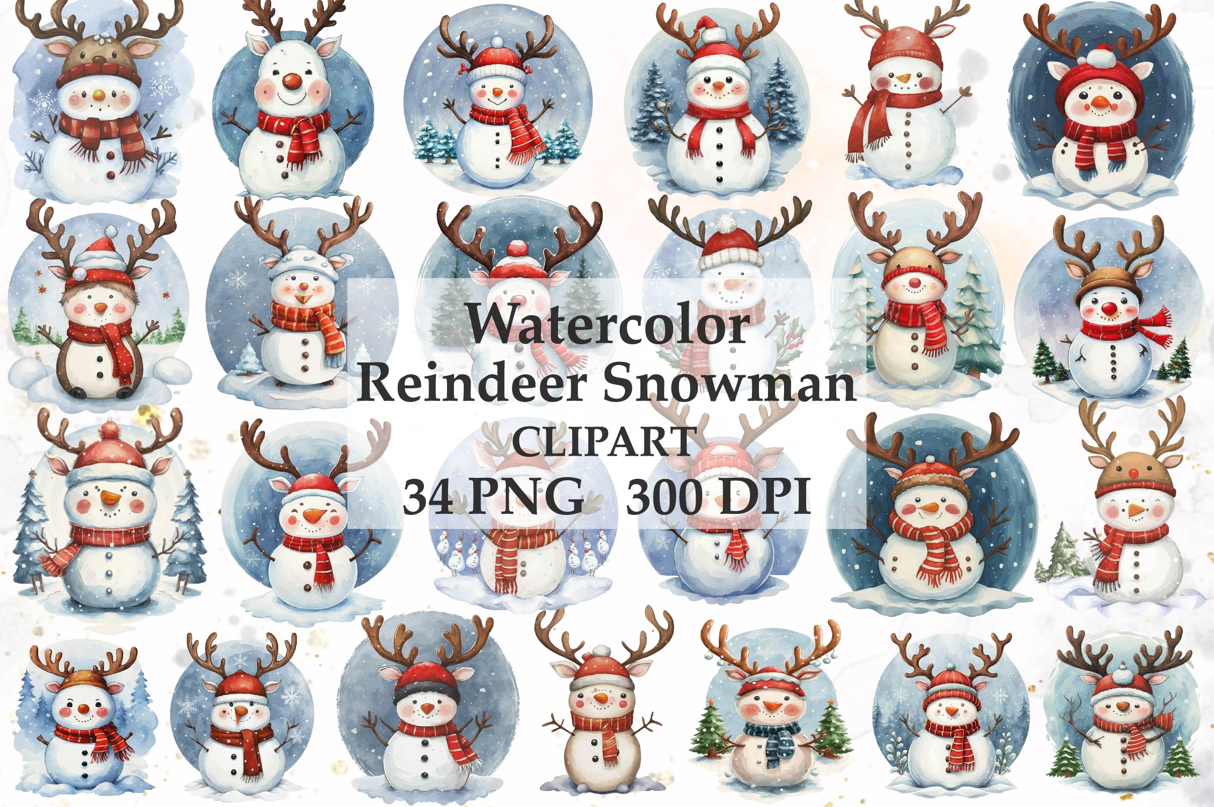 Cute Reindeer Snowman Clipart Bundle - CraftNest - Digital Crafting and Art